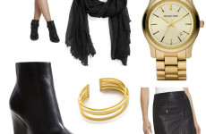 Michael Kors-Leather Booties- Gold Watch-Leather Skirt-Gold Cuff-BCBG-Michael Kors Gold Watch-Leather Oversized Top