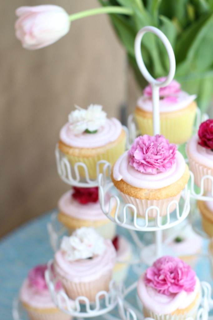 Angle Food Cupcakes with Raspberry Buttercream Frosting